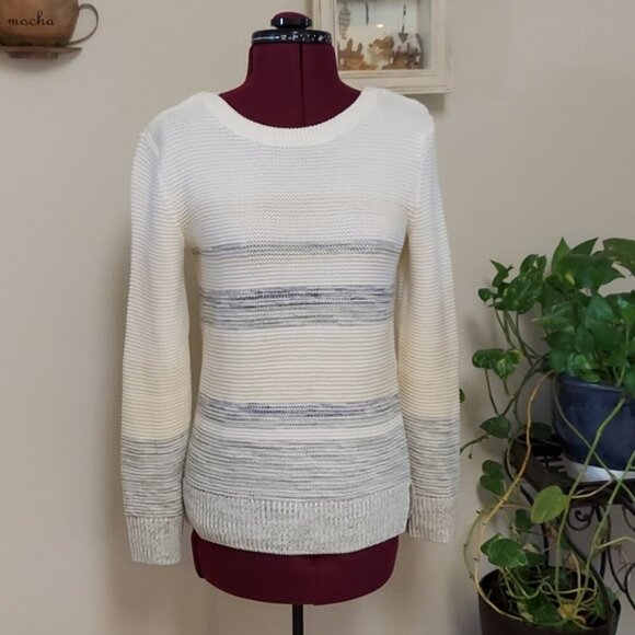 Barbour Women's Littlehampton knit sweater cream/grey size 10 - Picture 1 of 5